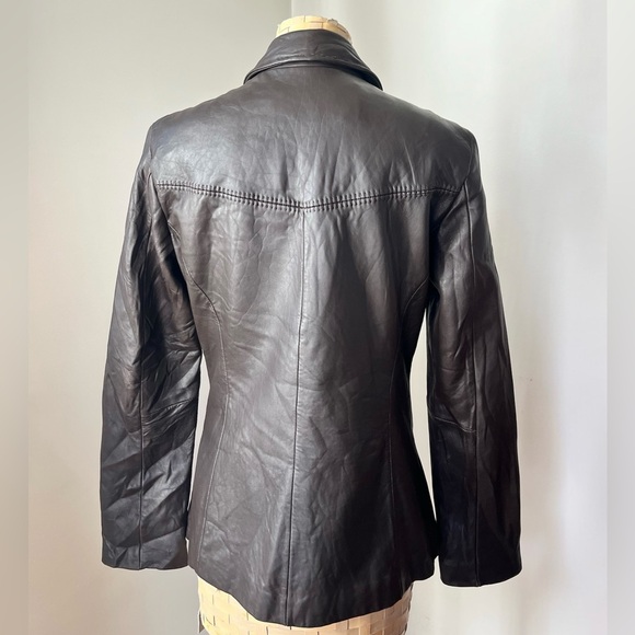 Jones New York Brown Genuine Leather Jacket Fitted Zip Front Size S - Picture 2 of 16